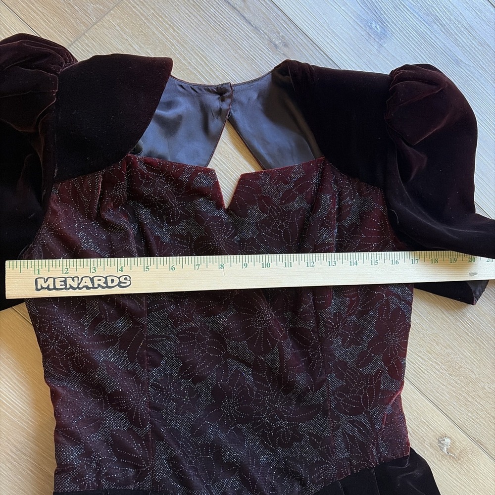 Vintage Scott McClintock Retro 80s Deep Red/purple Velvet Dress Size 10 Peplum - Picture 6 of 9